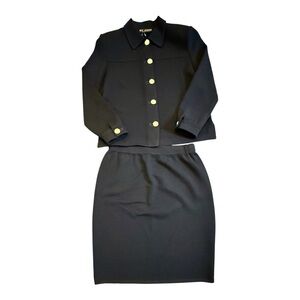 St. John Santana Black Knit Jacket and Skirt.